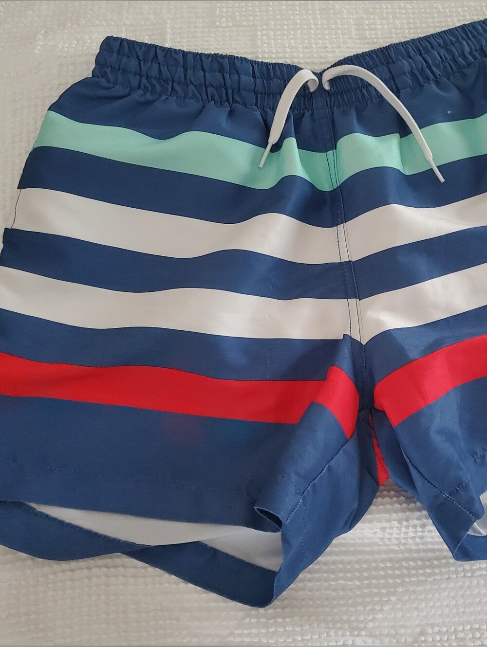 chubbies Navy, White, Red & Aqua Striped Swim Shorts